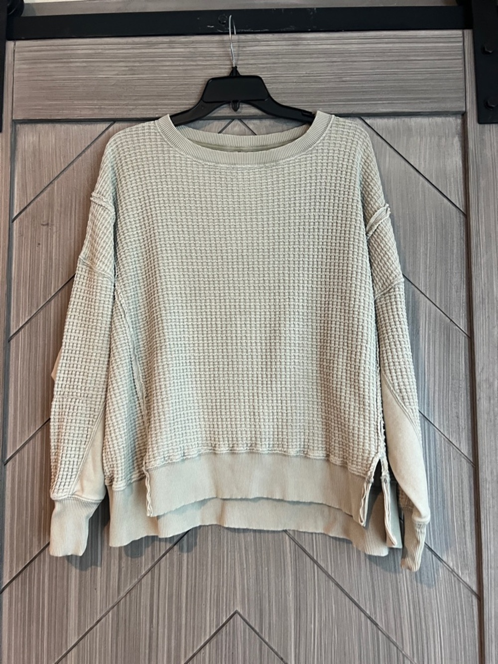 American Eagle Outfitters Waffle Knit Crewneck Sweater - Sage Green